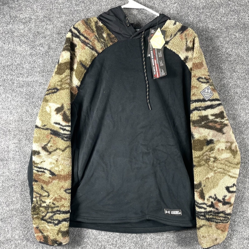 Under Armour Black Hoodie with Olive/Brown Camo Sherpa Sleeves